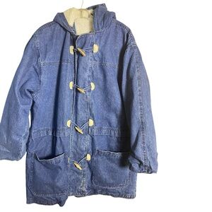 Vintage Exchange Unlimited Denim Hooded Toggle Coat Jacket Size L